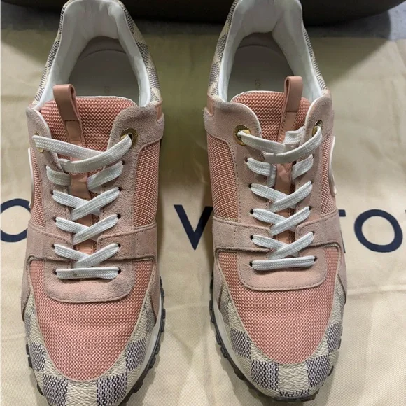 Louis Vuitton Pink and Damier Azur Run Away Sneakers - Picture 13 of 16